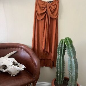 BCBGMaxAzria Brown Orange Midi Skirt Tie Front High-Low